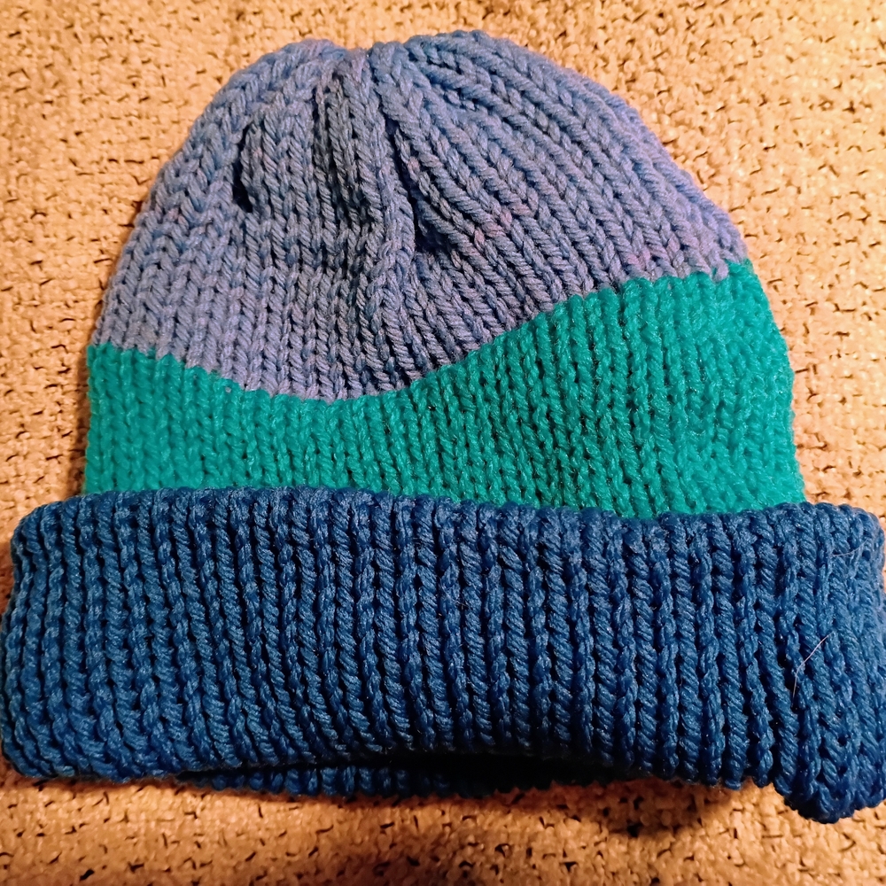 Cozy Knit Beanie for Kids - Blue and Green
